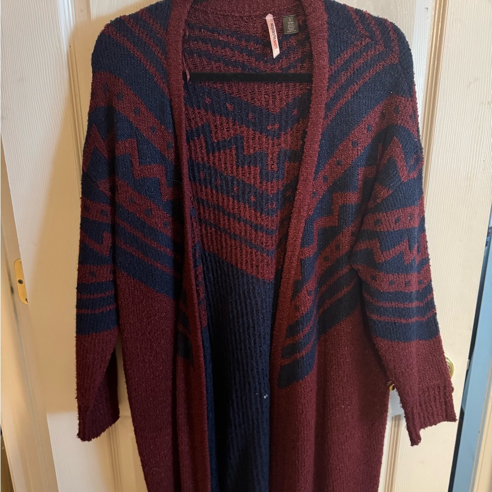 Love By Design Burgundy and Navy Cardigan